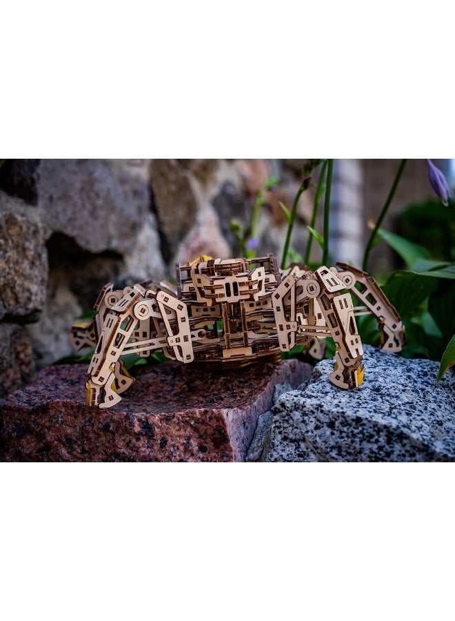 UGEARS Hexapod Explorer 3D Puzzle - Mechanical Spider Robot with Powerful Spring Motor - 3D Wooden Puzzles for Adults and Kids 3D Puzzles Wooden Robot Kit (Runs up to 10 feet)