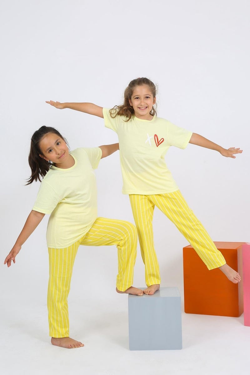 Girl's Short Sleeve Yellow Combed Cotton Pajama Set 20432