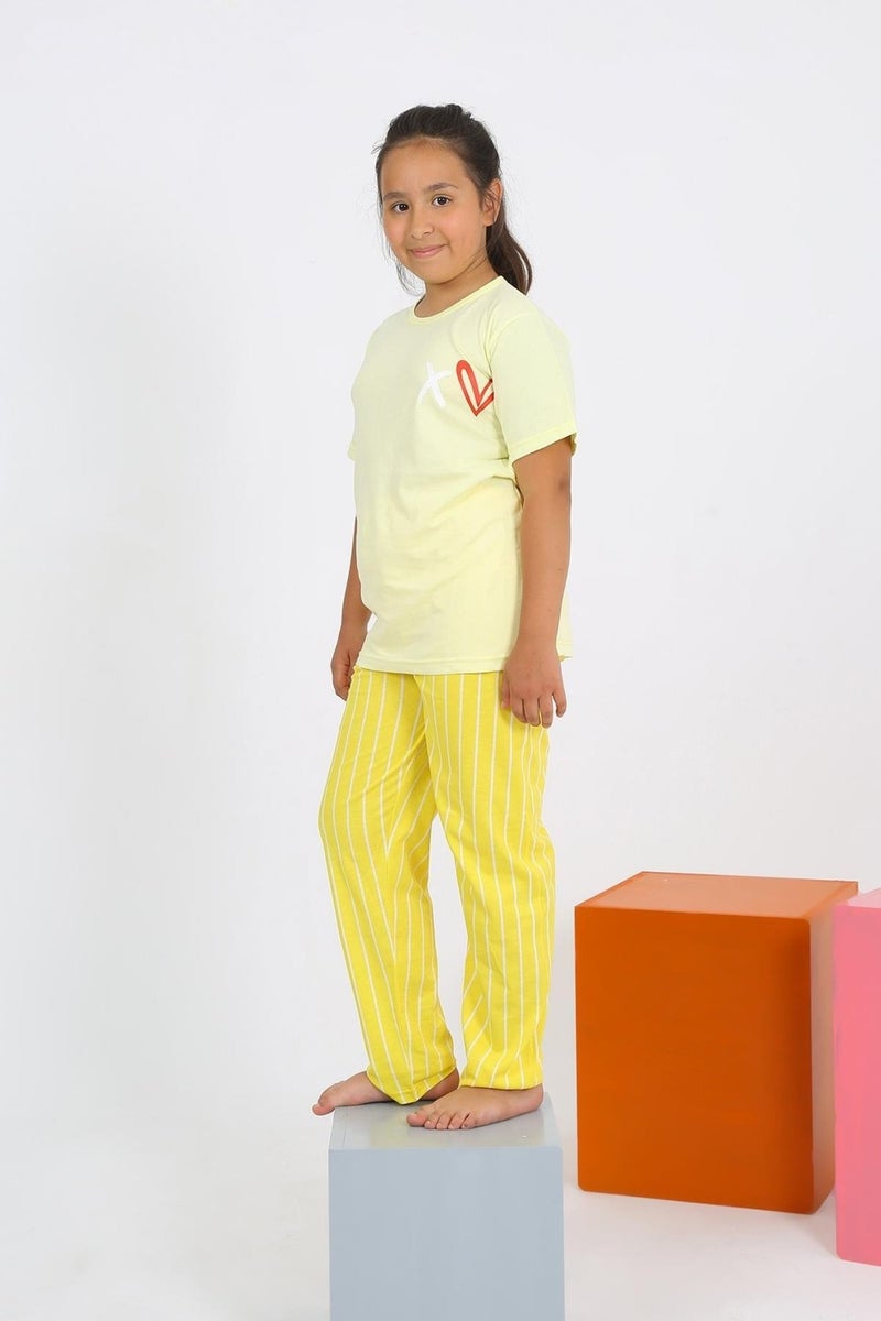 Girl's Short Sleeve Yellow Combed Cotton Pajama Set 20432