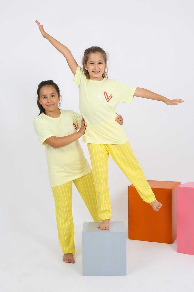 Girl's Short Sleeve Yellow Combed Cotton Pajama Set 20432