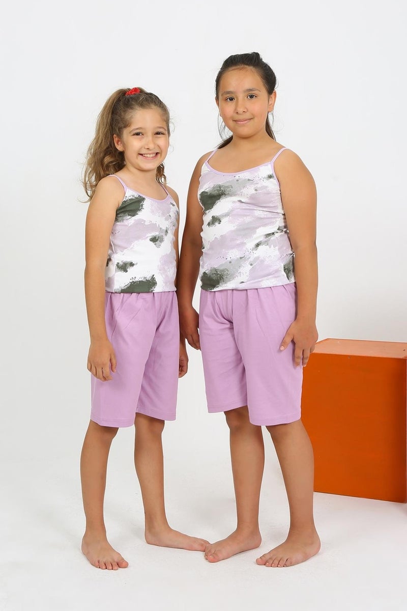 Girl's Cotton Lilac Pajama Set with Rope Strap Shorts 20430