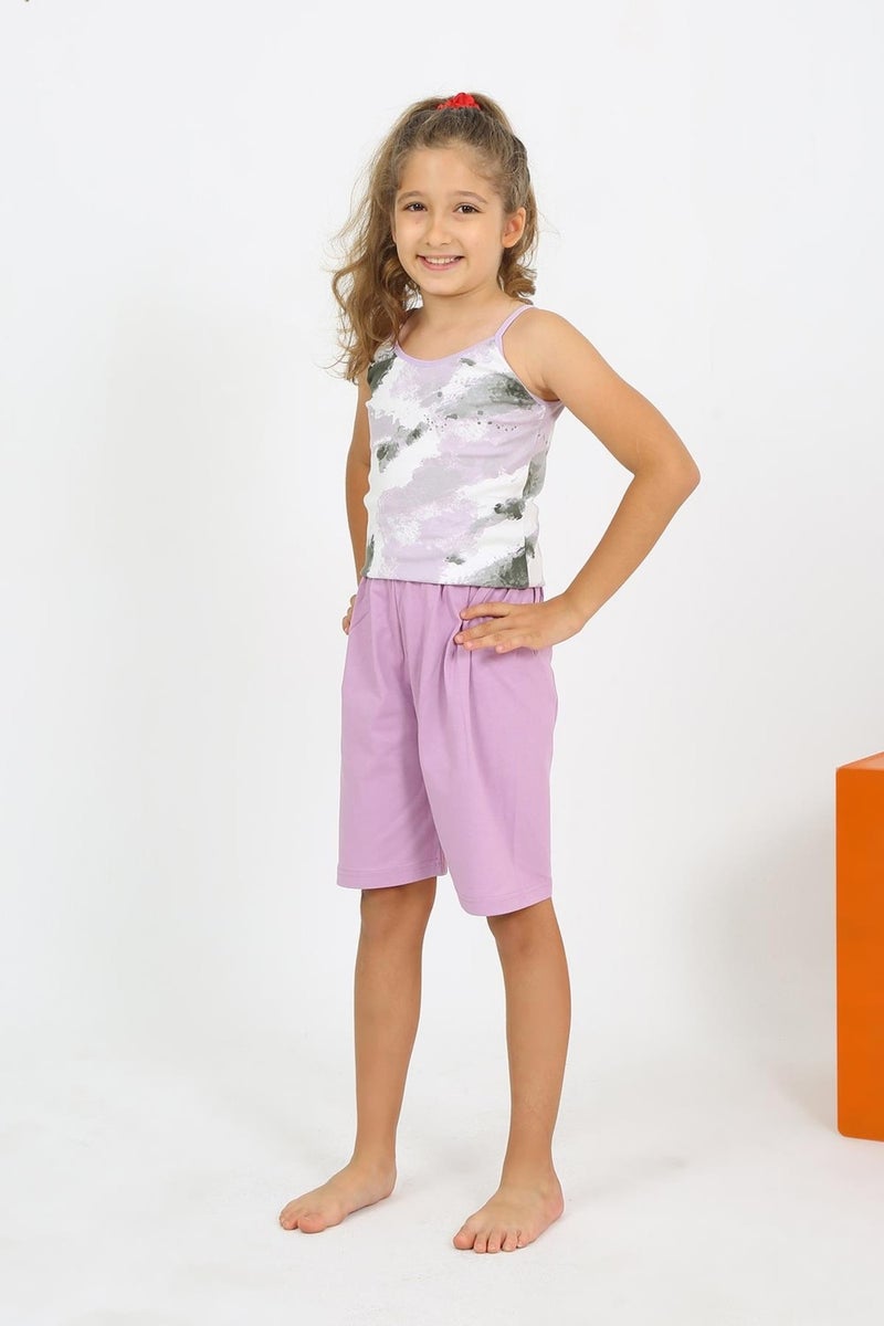 Girl's Cotton Lilac Pajama Set with Rope Strap Shorts 20430