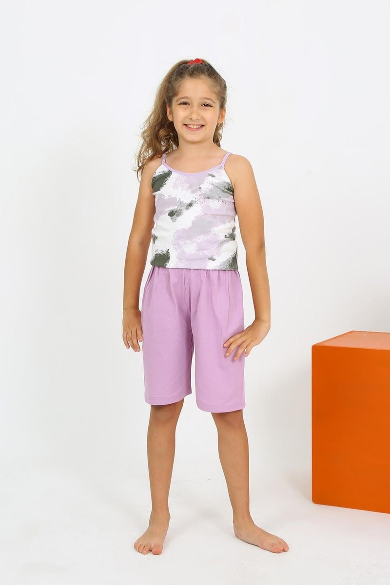 Girl's Cotton Lilac Pajama Set with Rope Strap Shorts 20430