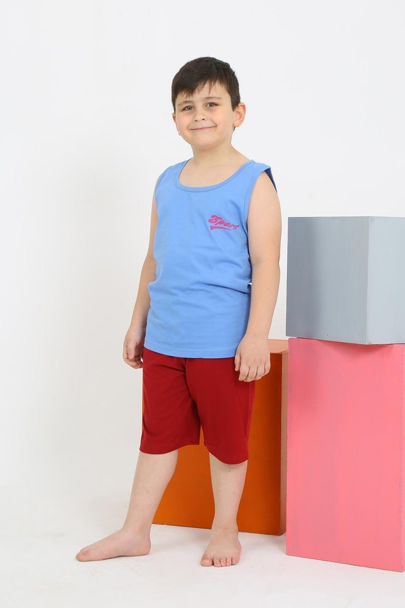 Boy's Zero Sleeve Blue Combed Cotton Pajama Set with Shorts 20434