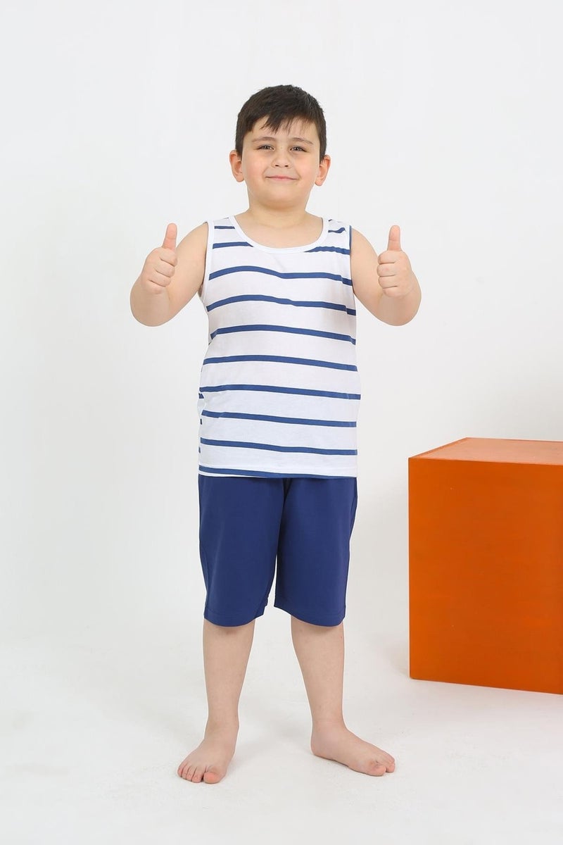 Boy's White Combed Cotton Pajama Set with Zero Sleeve Shorts 20435