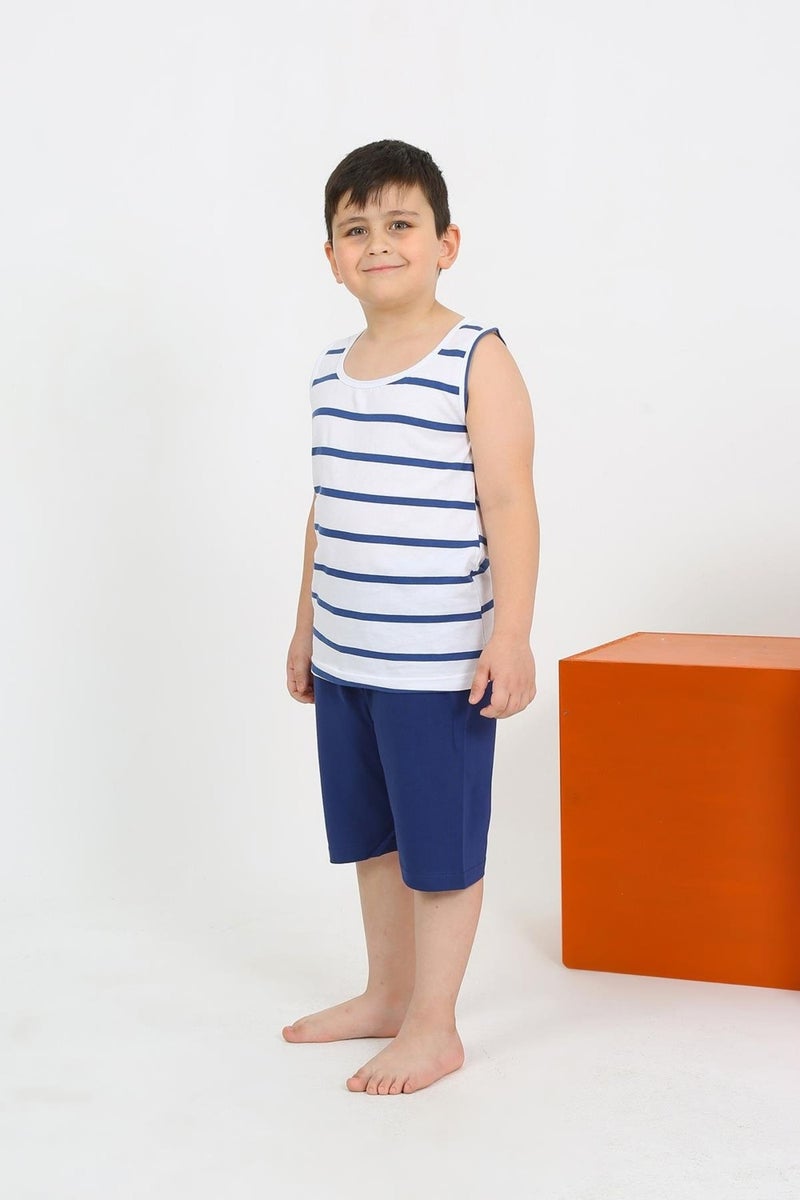 Boy's White Combed Cotton Pajama Set with Zero Sleeve Shorts 20435