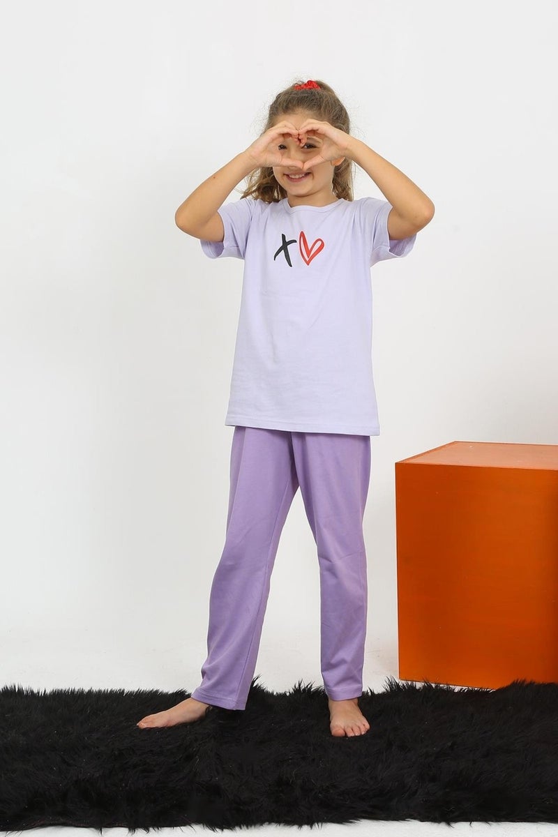 Girl's Short Sleeve Lilac Combed Cotton Pajama Set 20432