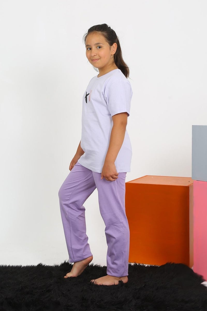 Girl's Short Sleeve Lilac Combed Cotton Pajama Set 20432