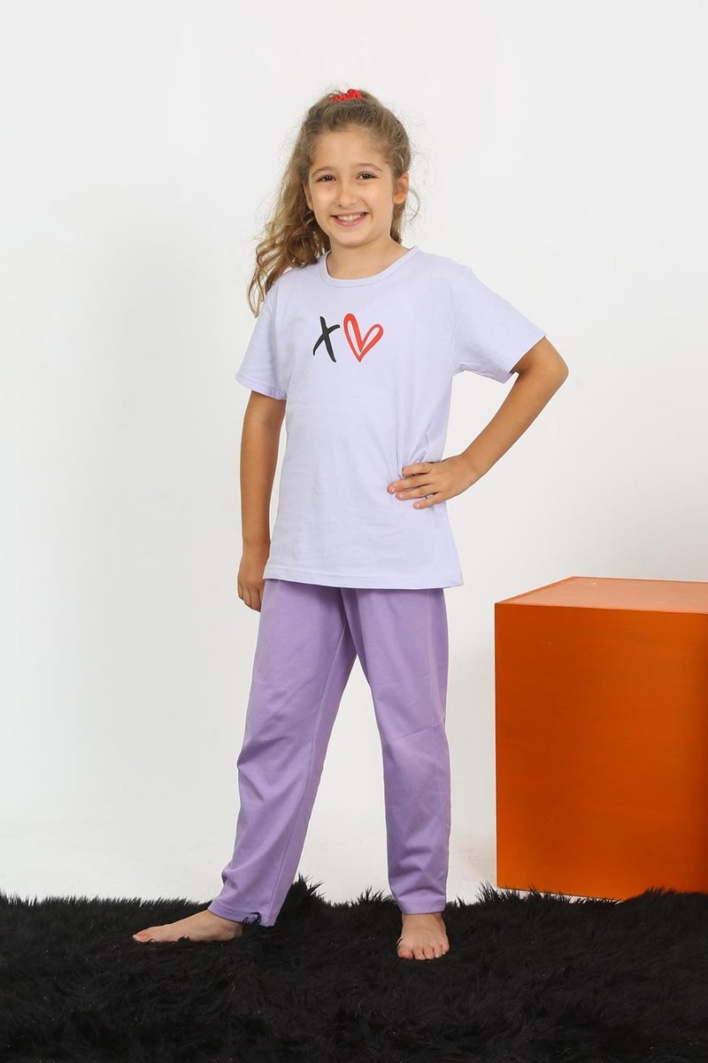 Girl's Short Sleeve Lilac Combed Cotton Pajama Set 20432