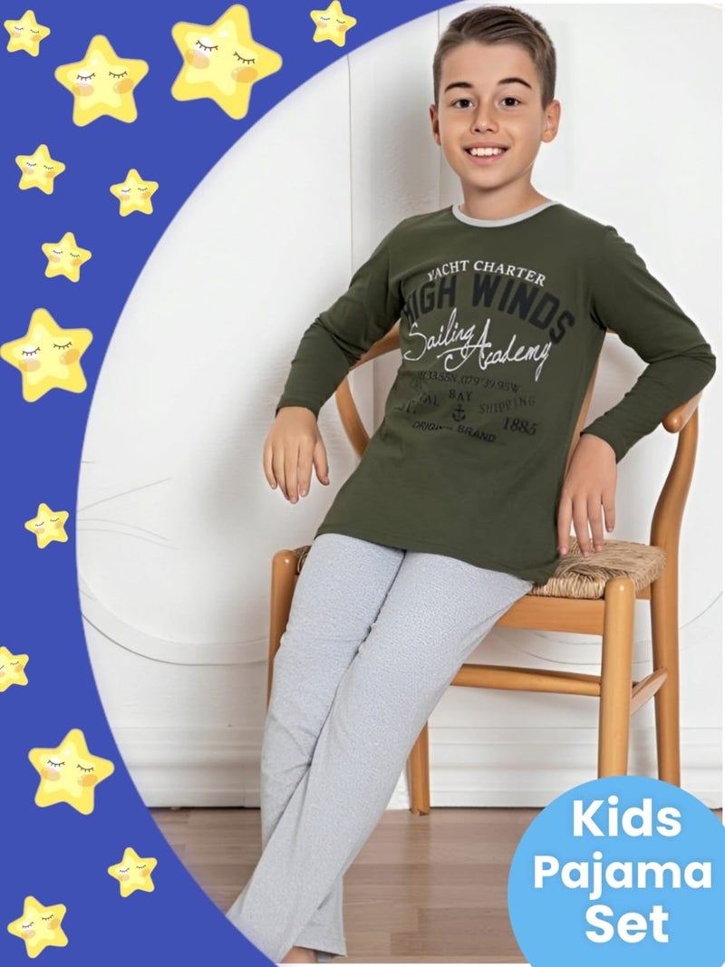 Boy's Cotton Long Sleeve Patterned Pajama Set