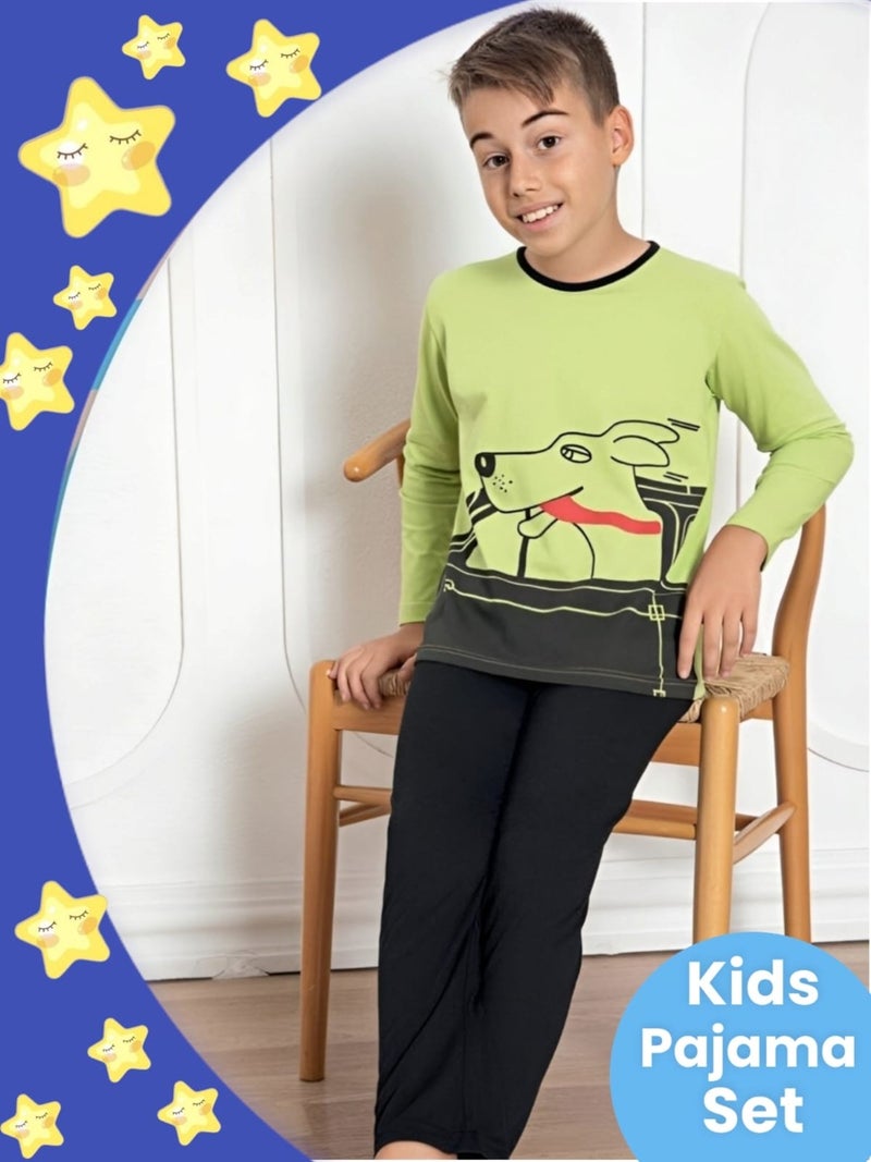 Boy's Cotton Long Sleeve Patterned Pajama Set