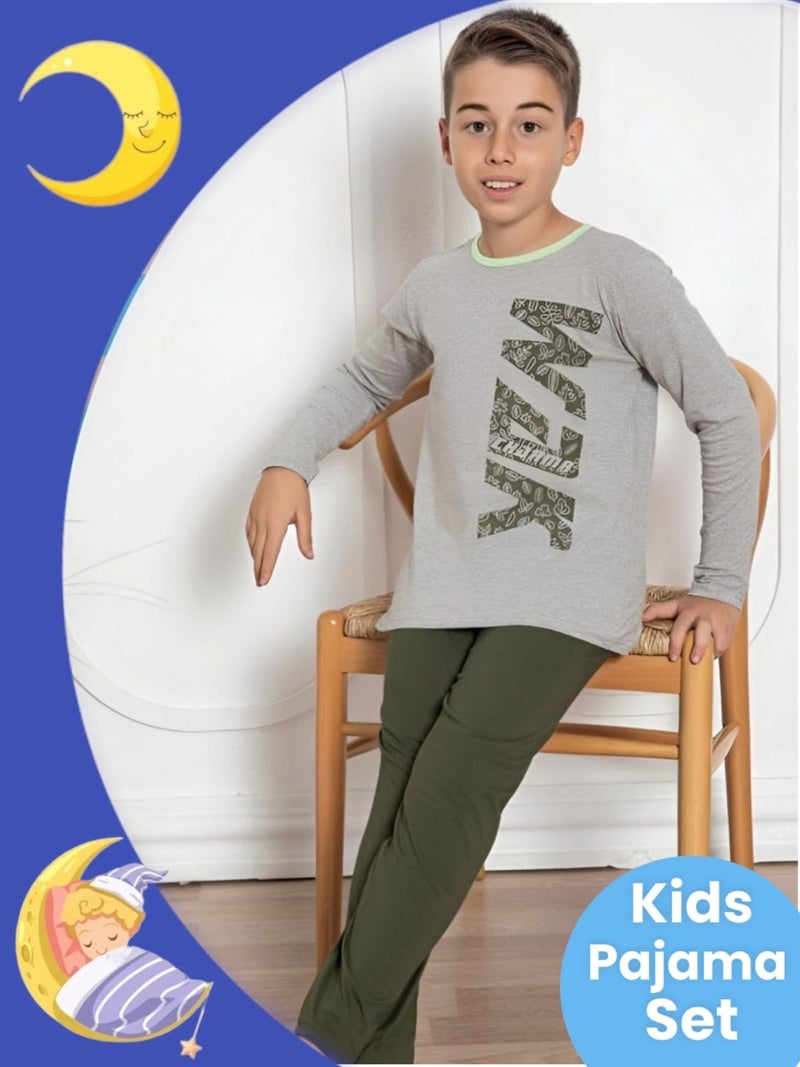 Boy's Cotton Long Sleeve Patterned Pajama Set