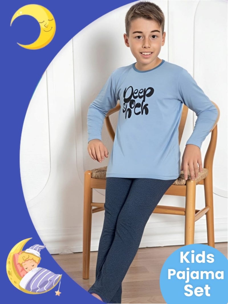 Boy's Cotton Long Sleeve Patterned Pajama Set