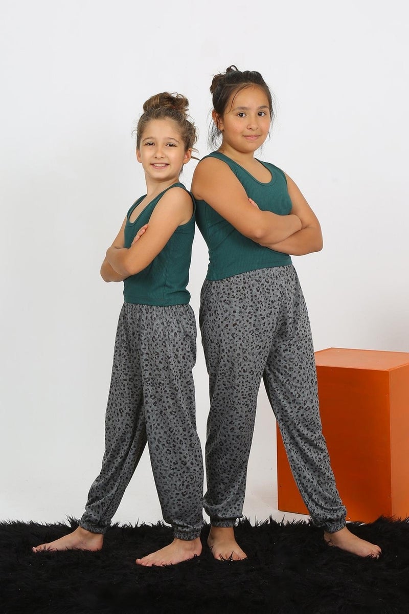 Girl's Zero Sleeve Emerald Green Combed Cotton Pajama Set 20433