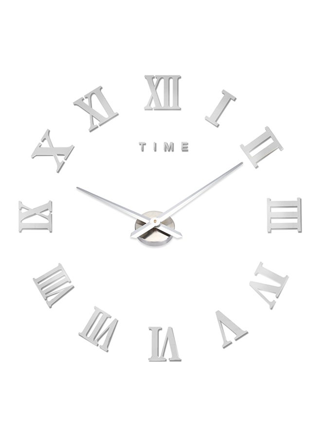 DIY 3D Mirror Effect Roman Numeral Analog Wall Clock Silver 42.00x14.00x4.50cm