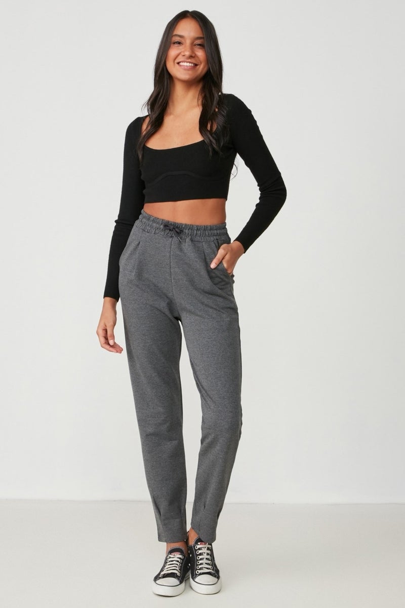 Waist and Leg Pleated Sweatpants 742 Smoke