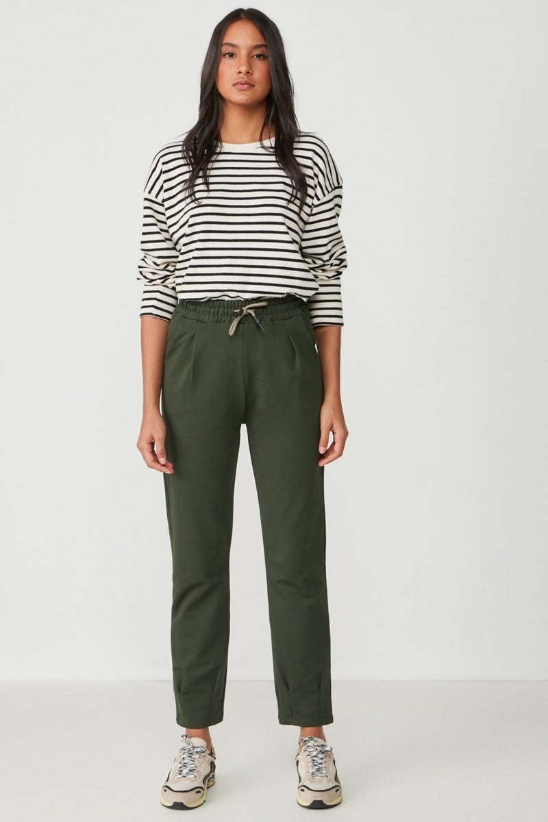 Waist and Leg Pleated Sweatpants 742 Khaki