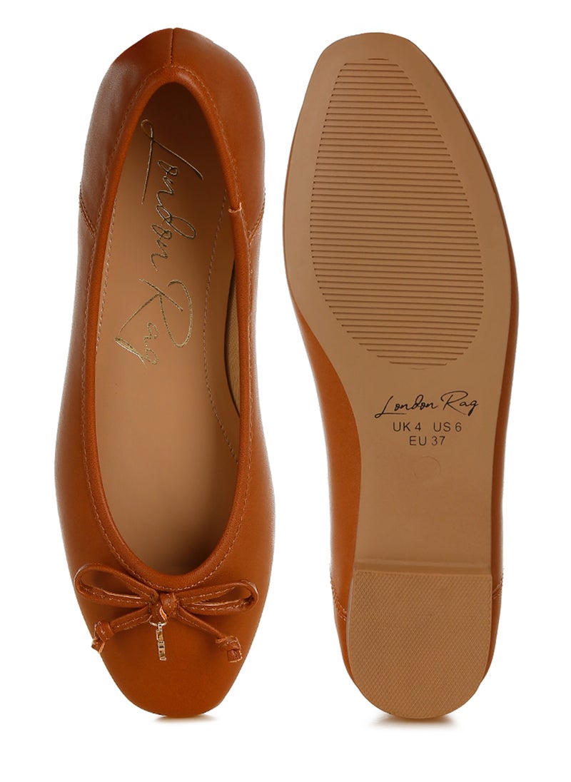 Faux Leather Casual Ballerinas in Tan