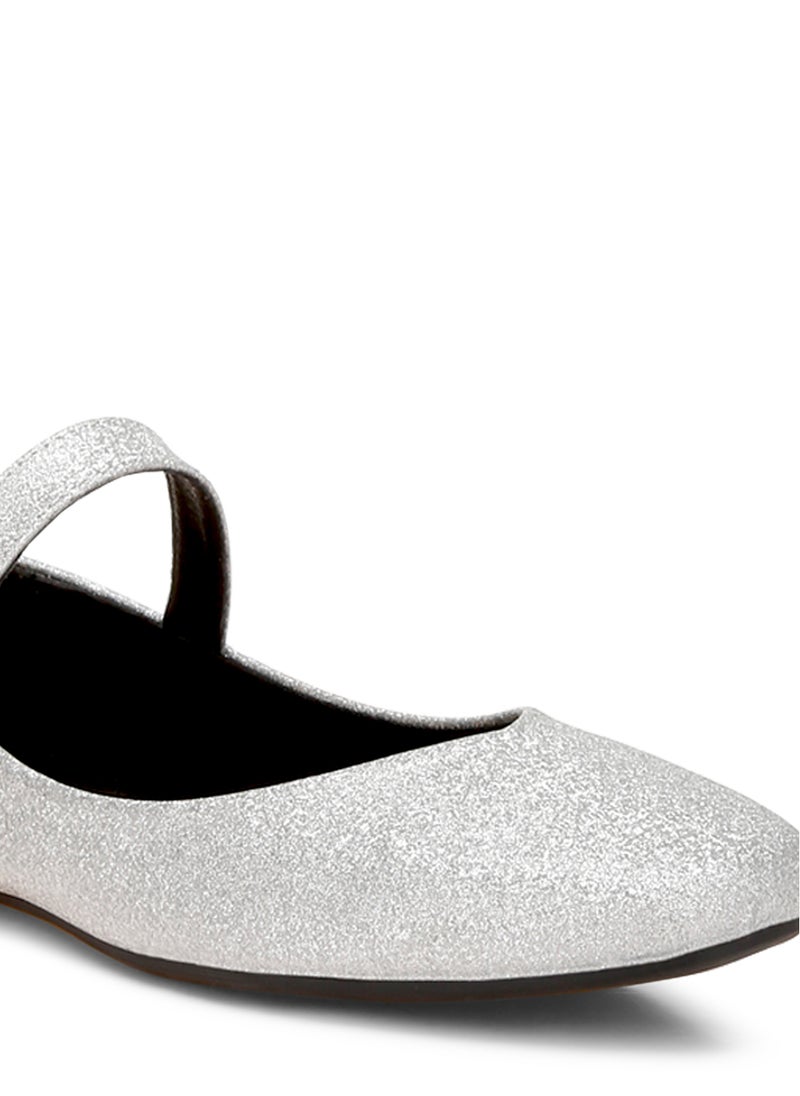 Glitter Pin Buckle Ballerinas in Silver