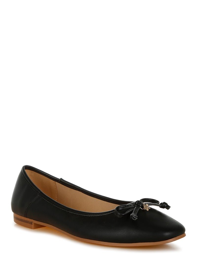 Faux Leather Casual Ballerinas in Black