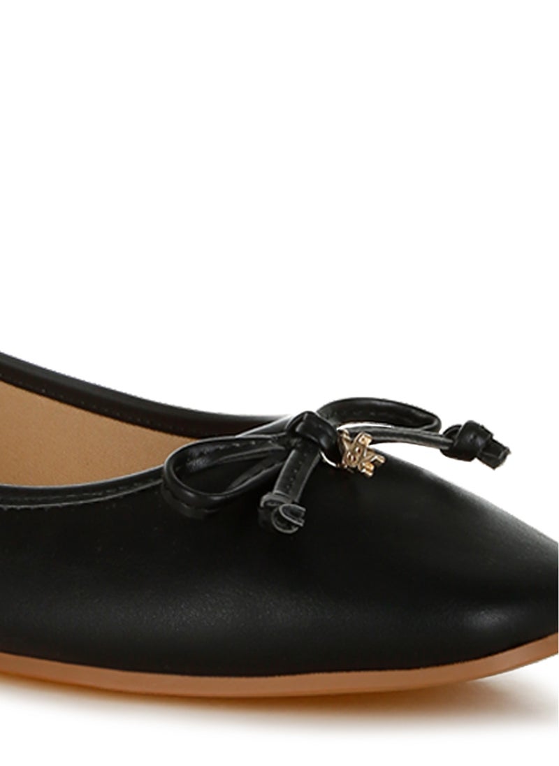 Faux Leather Casual Ballerinas in Black