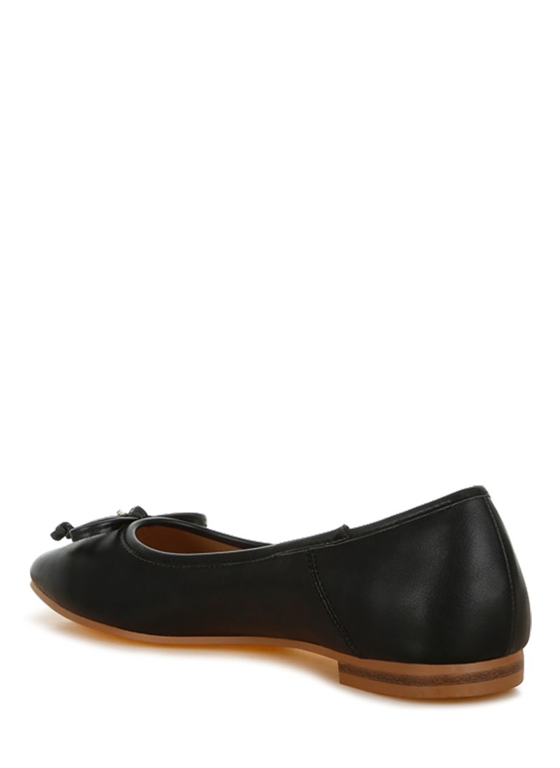 Faux Leather Casual Ballerinas in Black