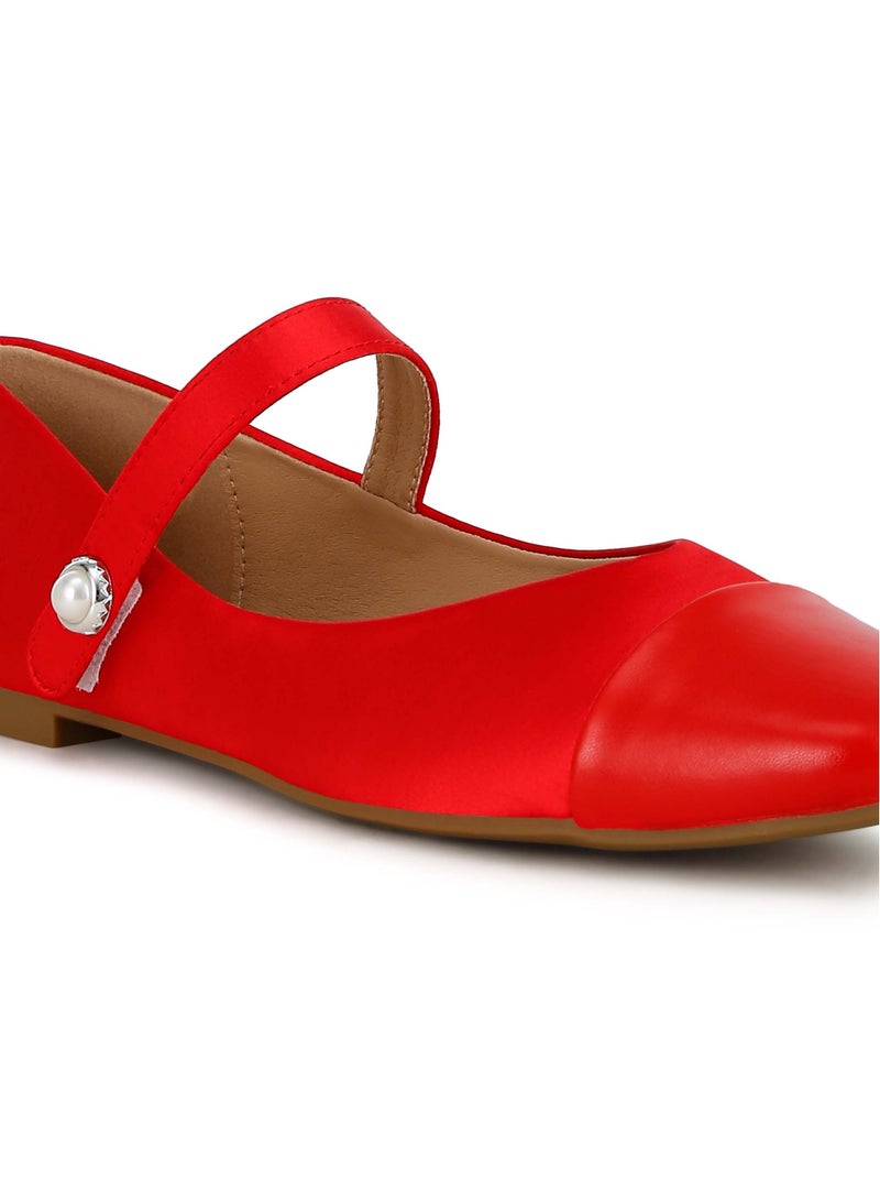 Red Patent Toe Cap Satin Mary Jane