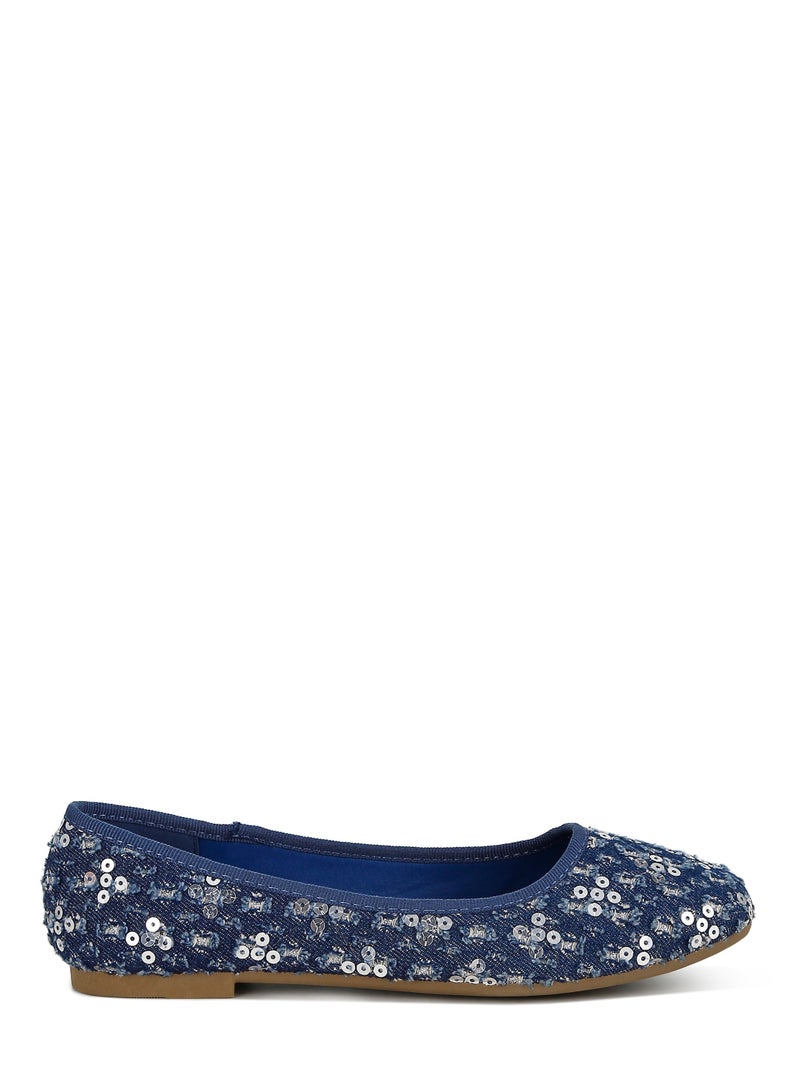 Sequin Ballet Flats in Blue