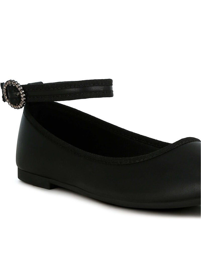 Ankle Strap Detail Ballet Flats in Black