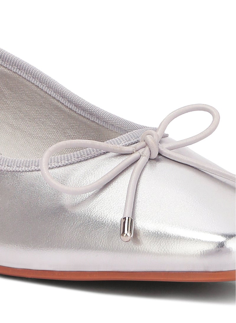 Metallic Low Block Heel Ballerinas in Silver