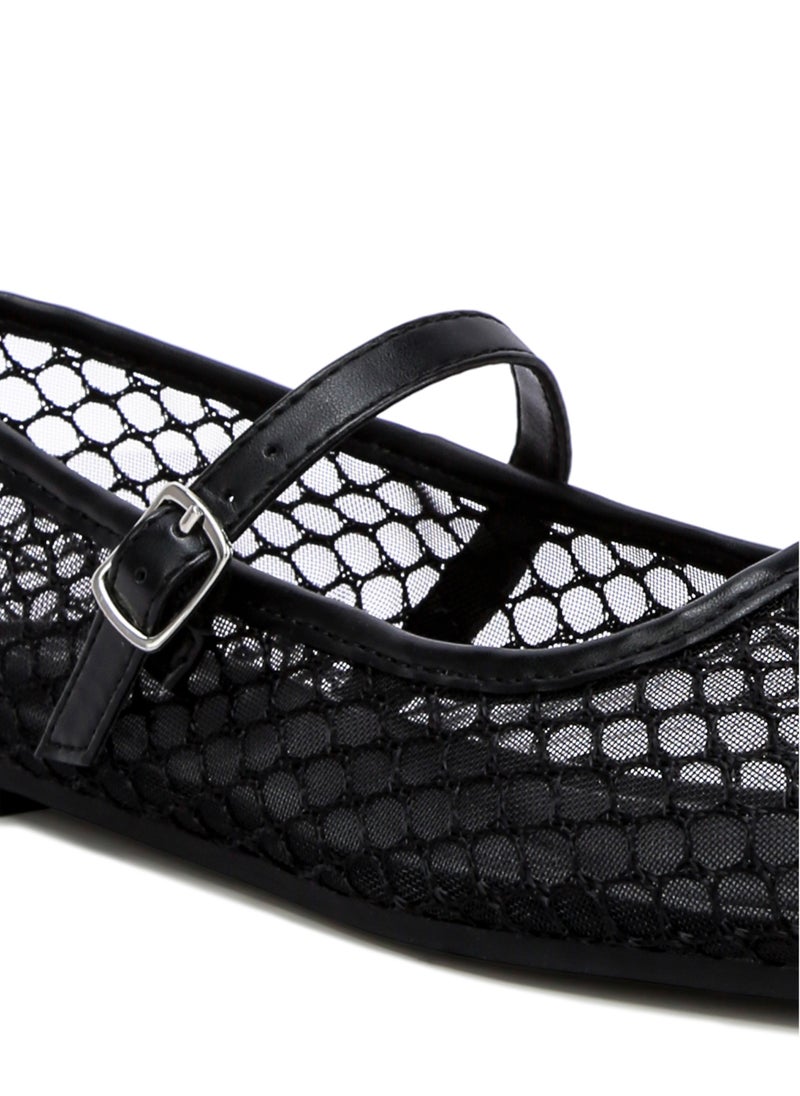 Mesh Mary Jane Flats in Black