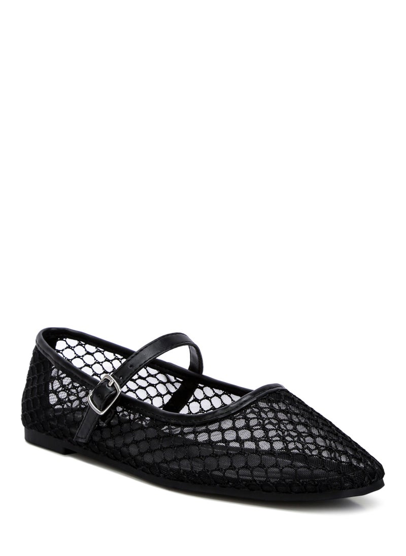 Mesh Mary Jane Flats in Black