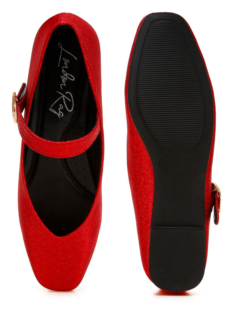 Glitter Pin Buckle Ballerinas in Red