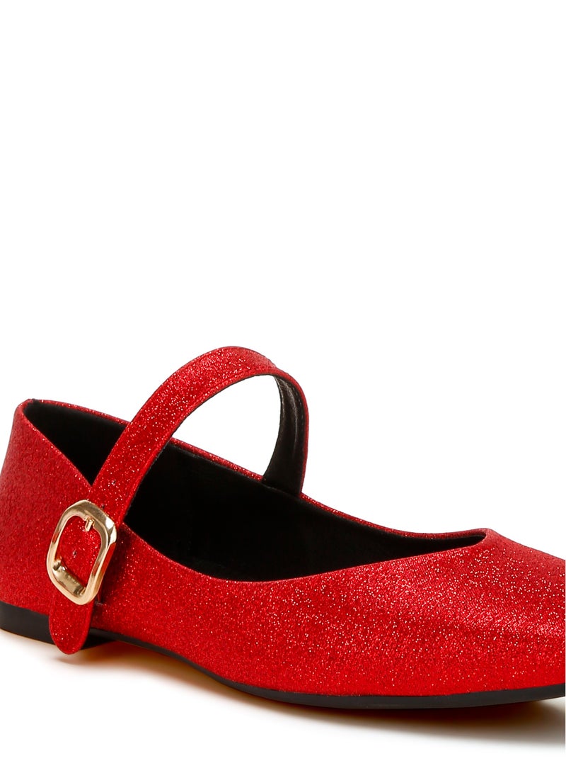 Glitter Pin Buckle Ballerinas in Red