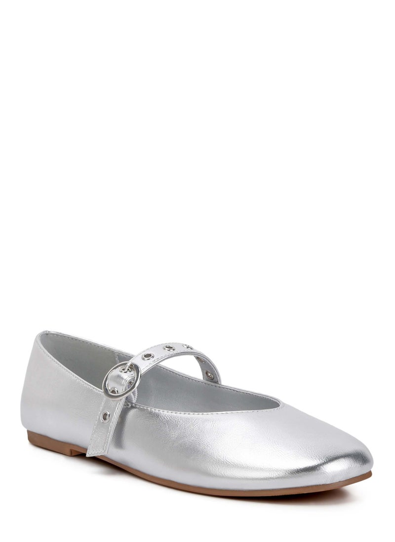 Mary Jane Ballerinas in Silver