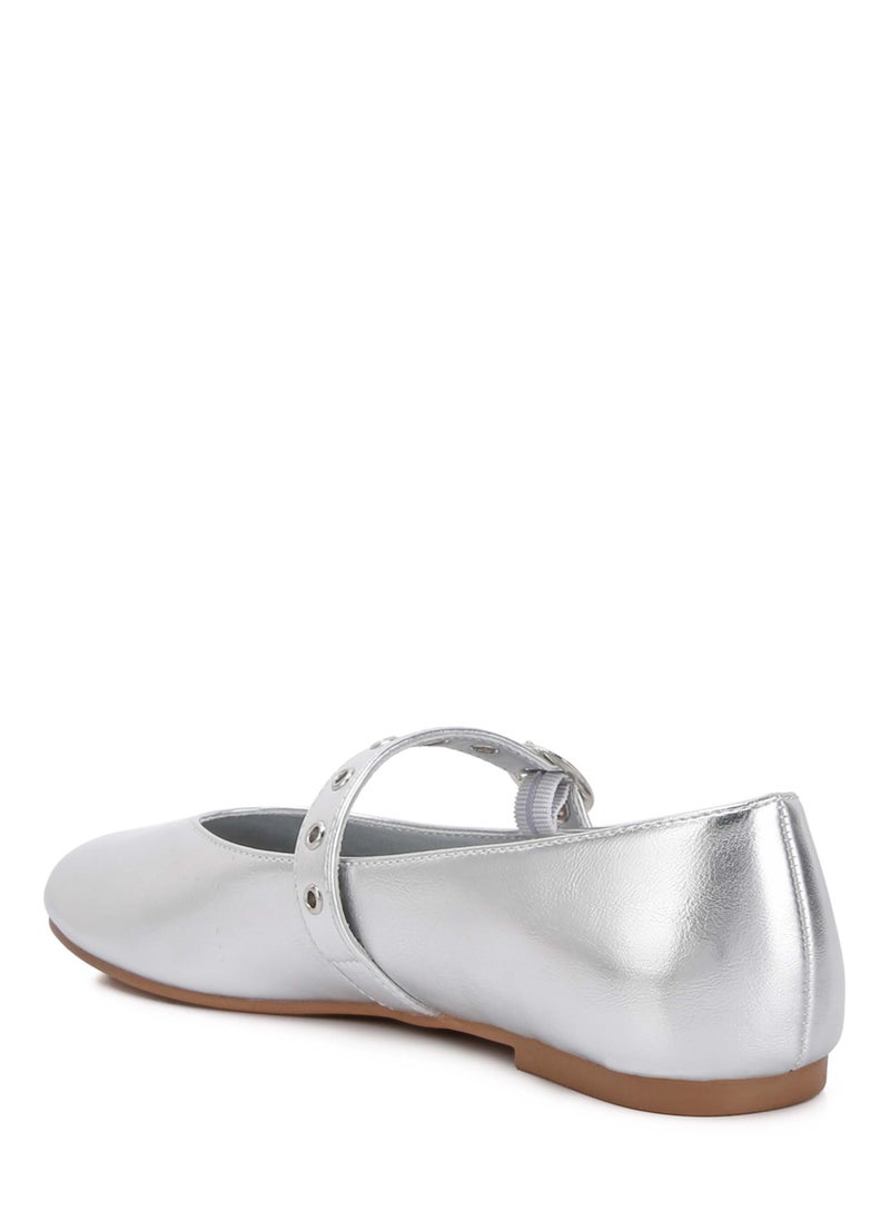 Mary Jane Ballerinas in Silver