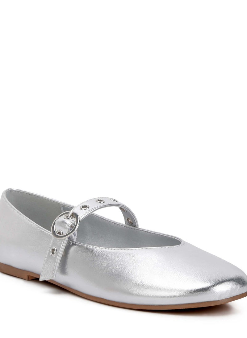 Mary Jane Ballerinas in Silver