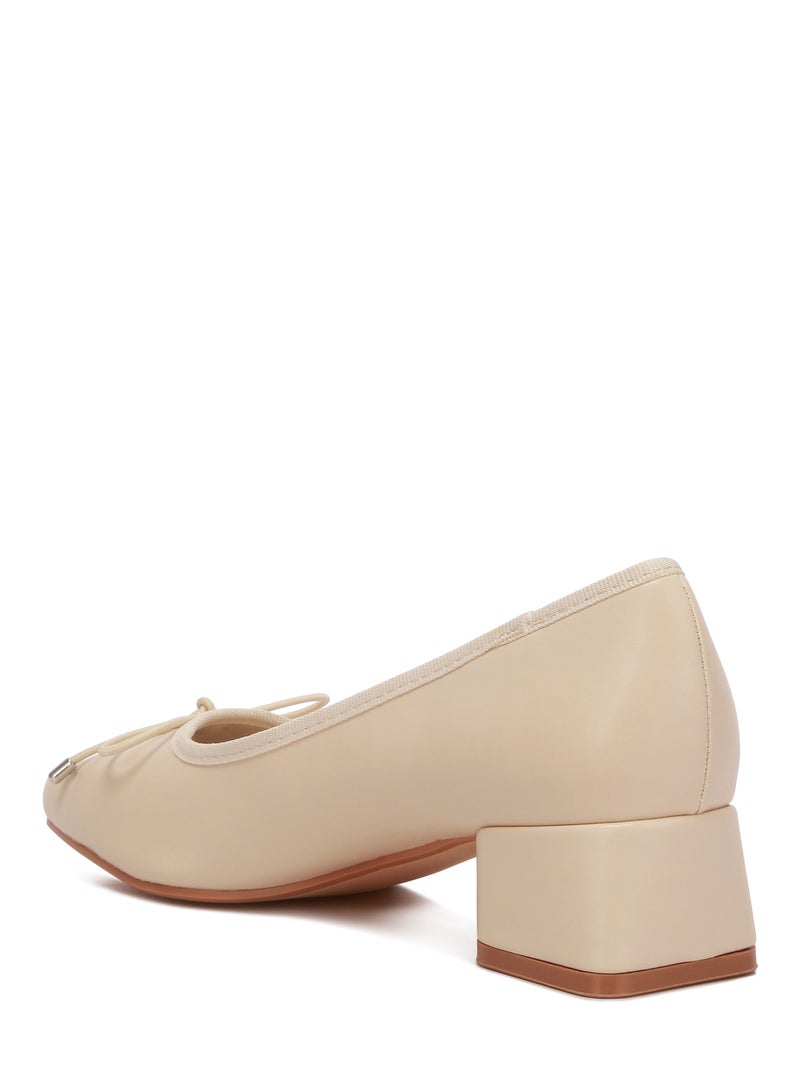 Low Block Heel Ballerinas in Beige