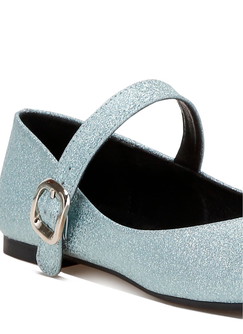 Glitter Pin Buckle Ballerinas in Baby Blue