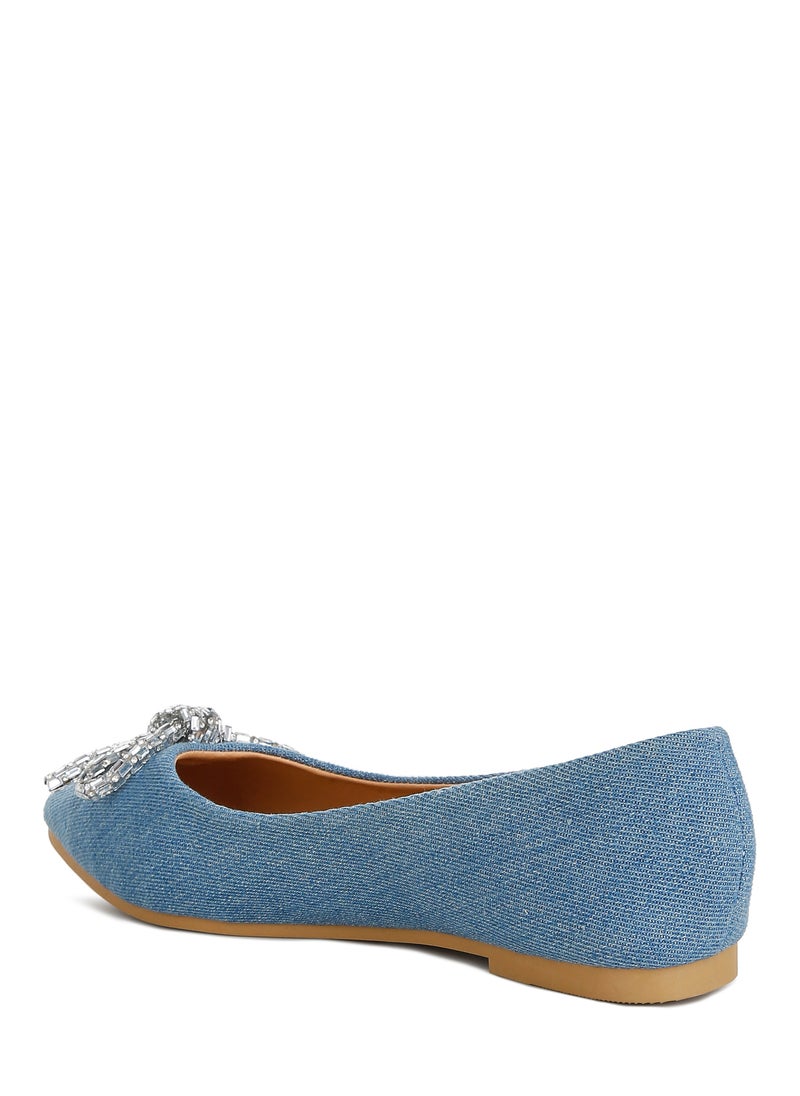 Embellished Bow Detail Ballet Flats in Light Blue