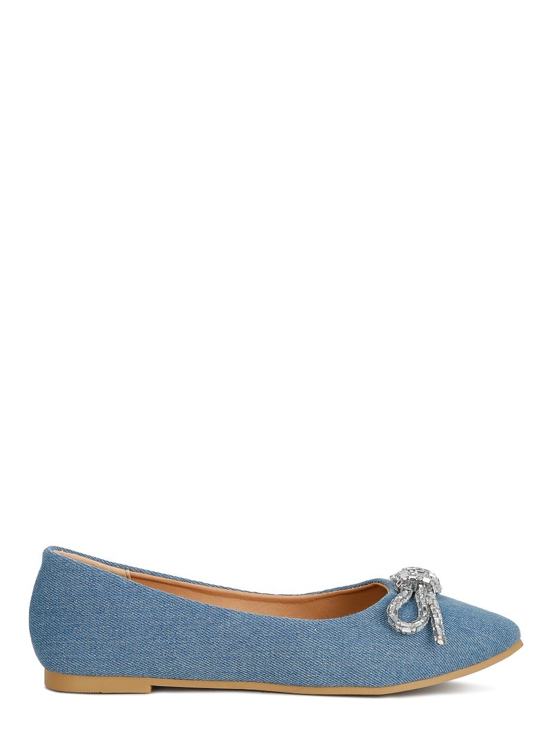 Embellished Bow Detail Ballet Flats in Light Blue