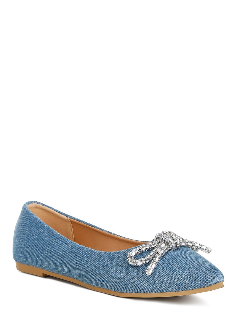 Embellished Bow Detail Ballet Flats in Light Blue