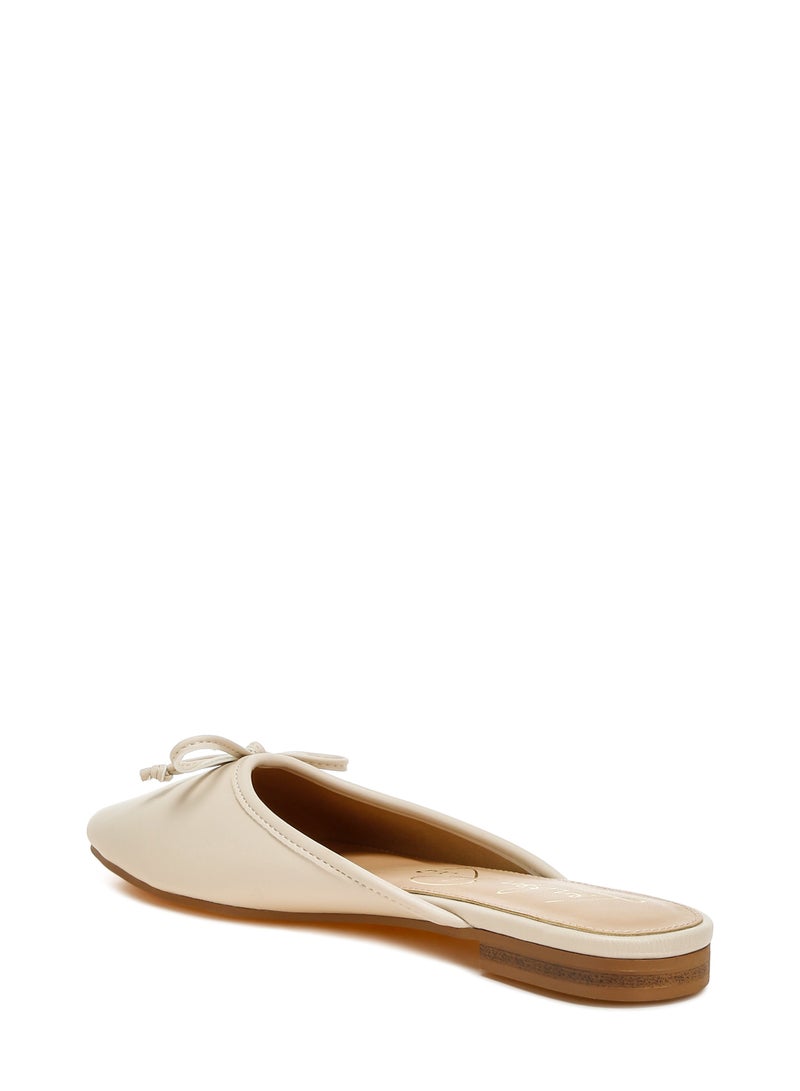 Bow Slip-On Flat Mules in Beige