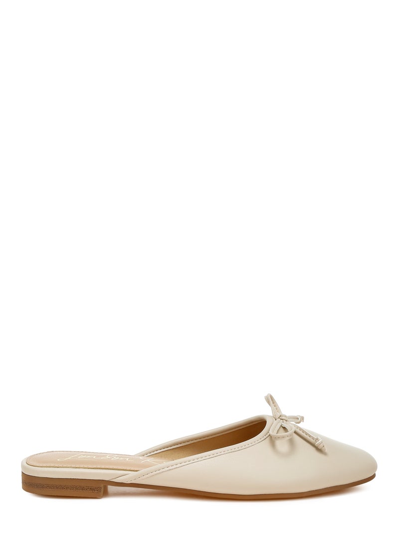 Bow Slip-On Flat Mules in Beige