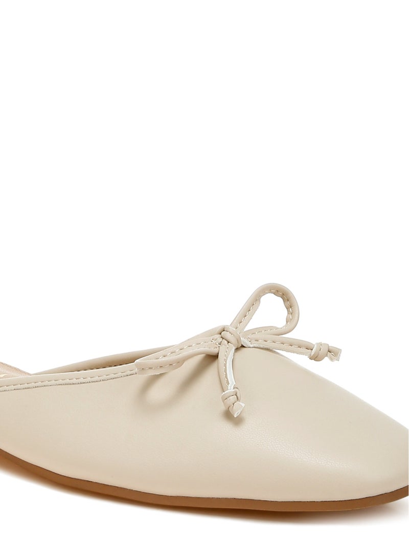 Bow Slip-On Flat Mules in Beige