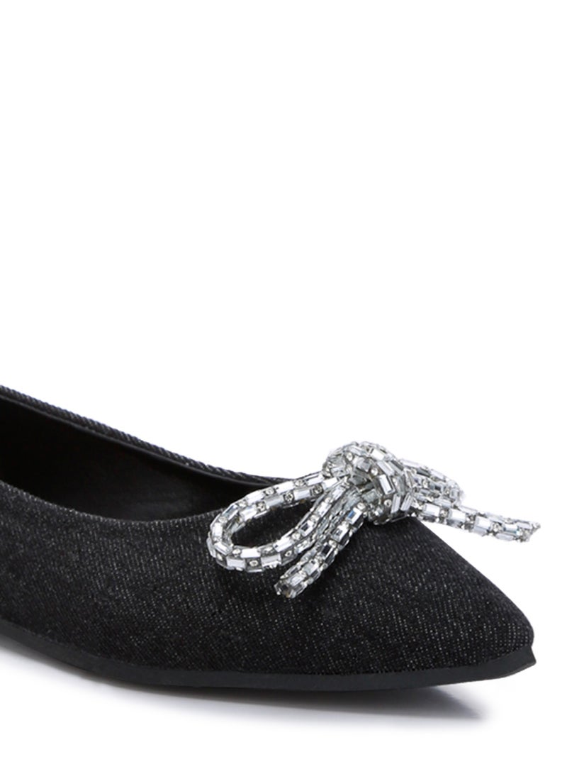 Embellished Bow Detail Ballet Flats in Black