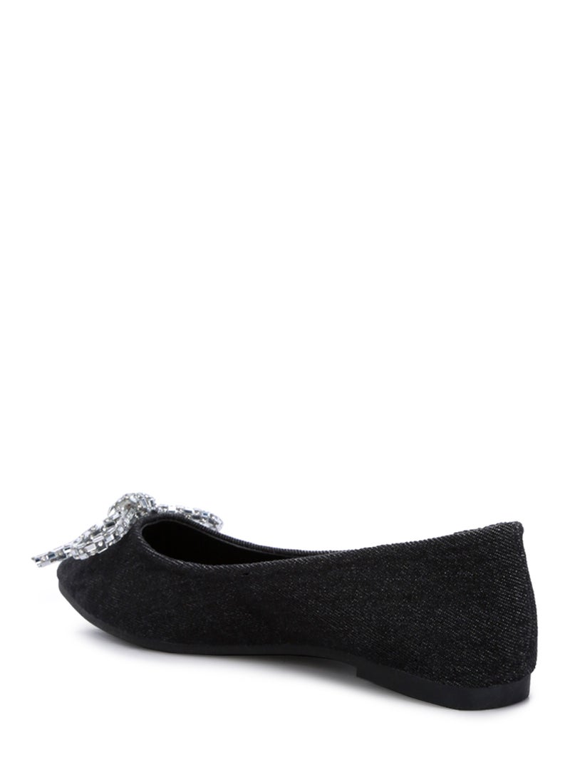 Embellished Bow Detail Ballet Flats in Black