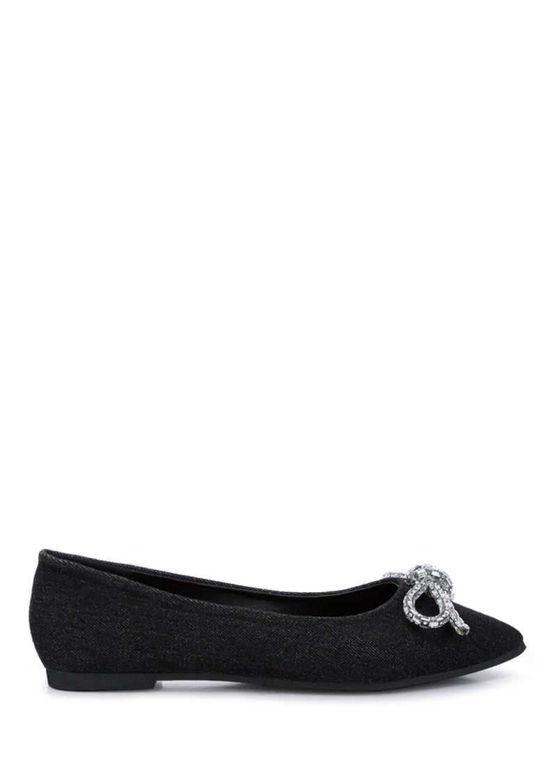 Embellished Bow Detail Ballet Flats in Black