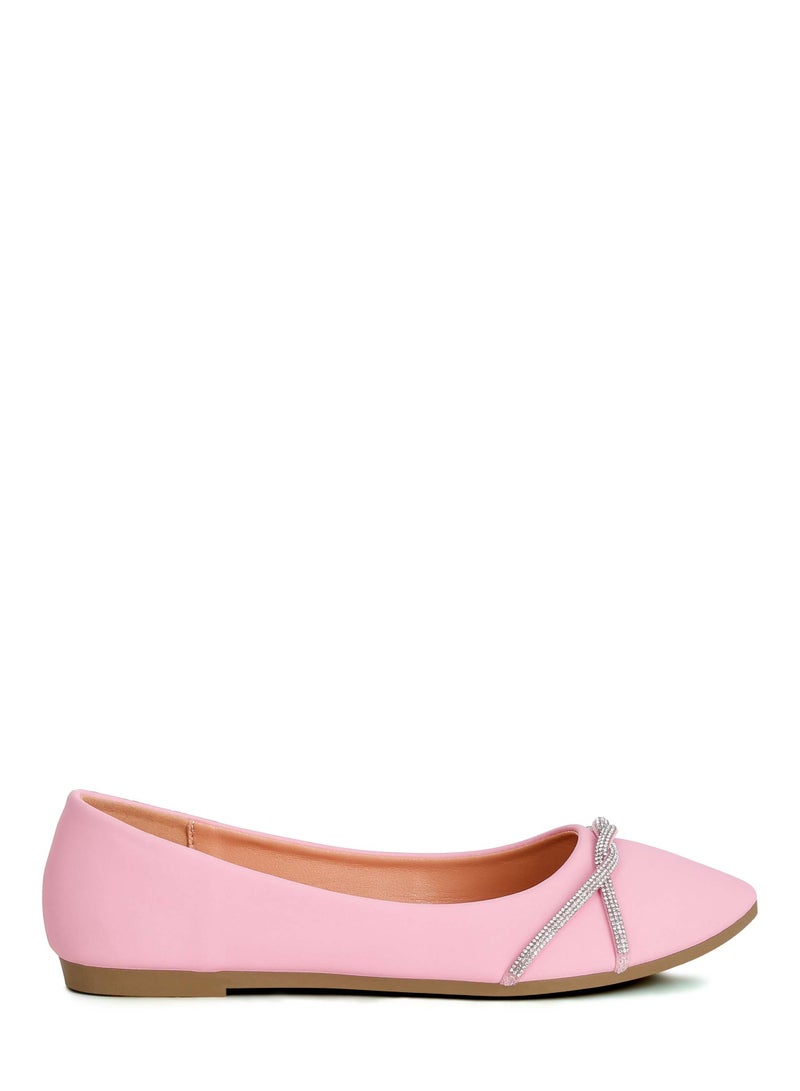 Rhinestone Faux Leather Ballerinas in Blush