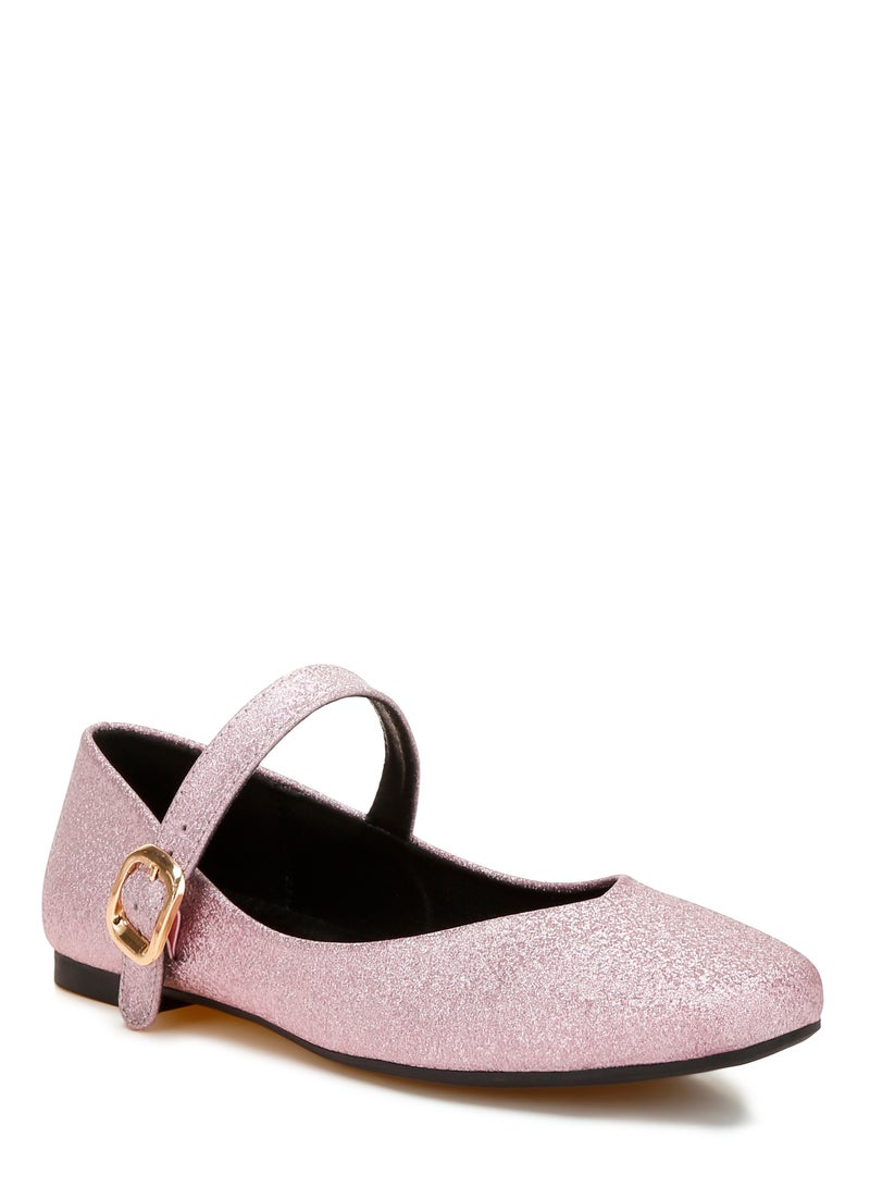 Glitter Pin Buckle Ballerinas in Pink